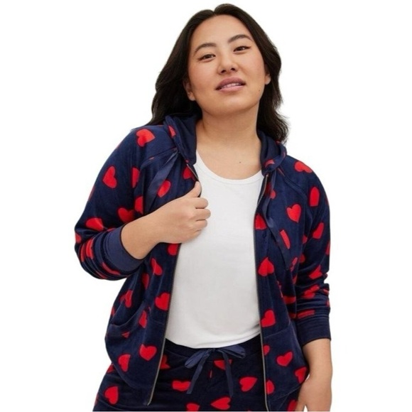 Torrid Velour Zip Hoodie Jacket & Pant Lounge Set HEARTS Sz 3 Pant 4 Jacket - Picture 5 of 11